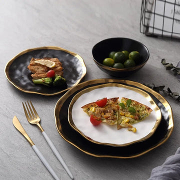 Ceramic Dinnerware Kitchen Plate Black And White Tray Tablware Set