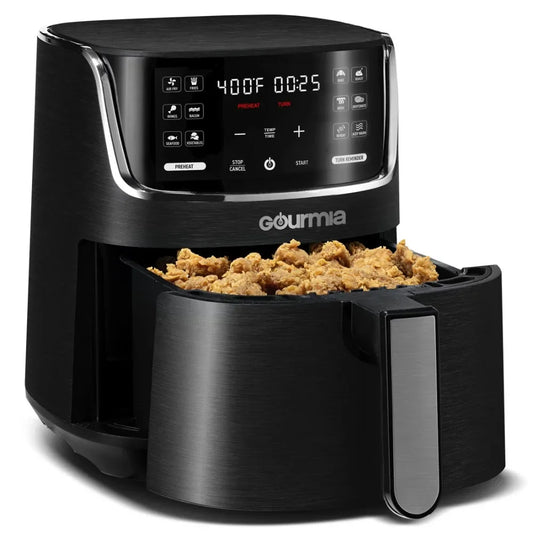New Gourmia 4-Quart Digital Air Fryer with 12 One-Touch Presets FryForce 360 Technology fries with air for up to 80% less fat