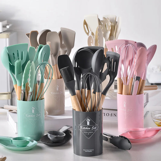 14Pcs Heat Resistant Silicone Kitchenware Cooking Utensils Set Kitchen Non-Stick Cooking Utensils Baking Tools With Storage Box