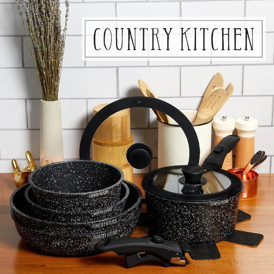Country Kitchen 13 Piece Pots and Pans Set - Safe Nonstick Kitchen Cookware with Removable Handle, RV Cookware Set, Oven Safe